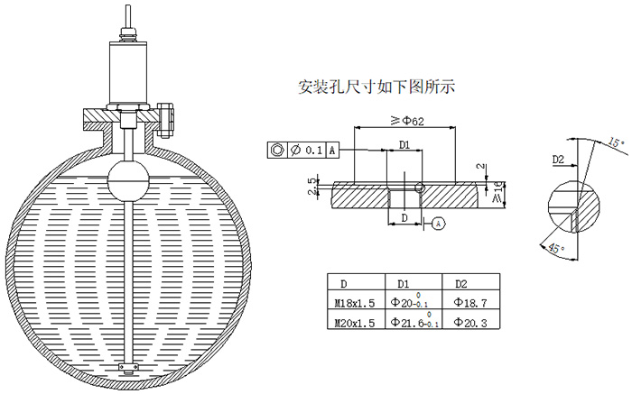 頂裝式磁致伸縮液位計螺紋安裝圖